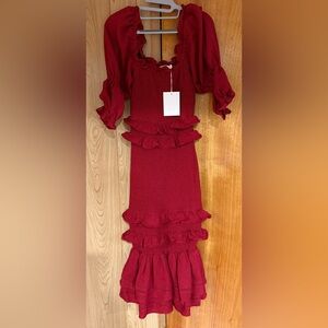 Rachel Parcell Bubble Crepe Midi Dress in Auburn Red